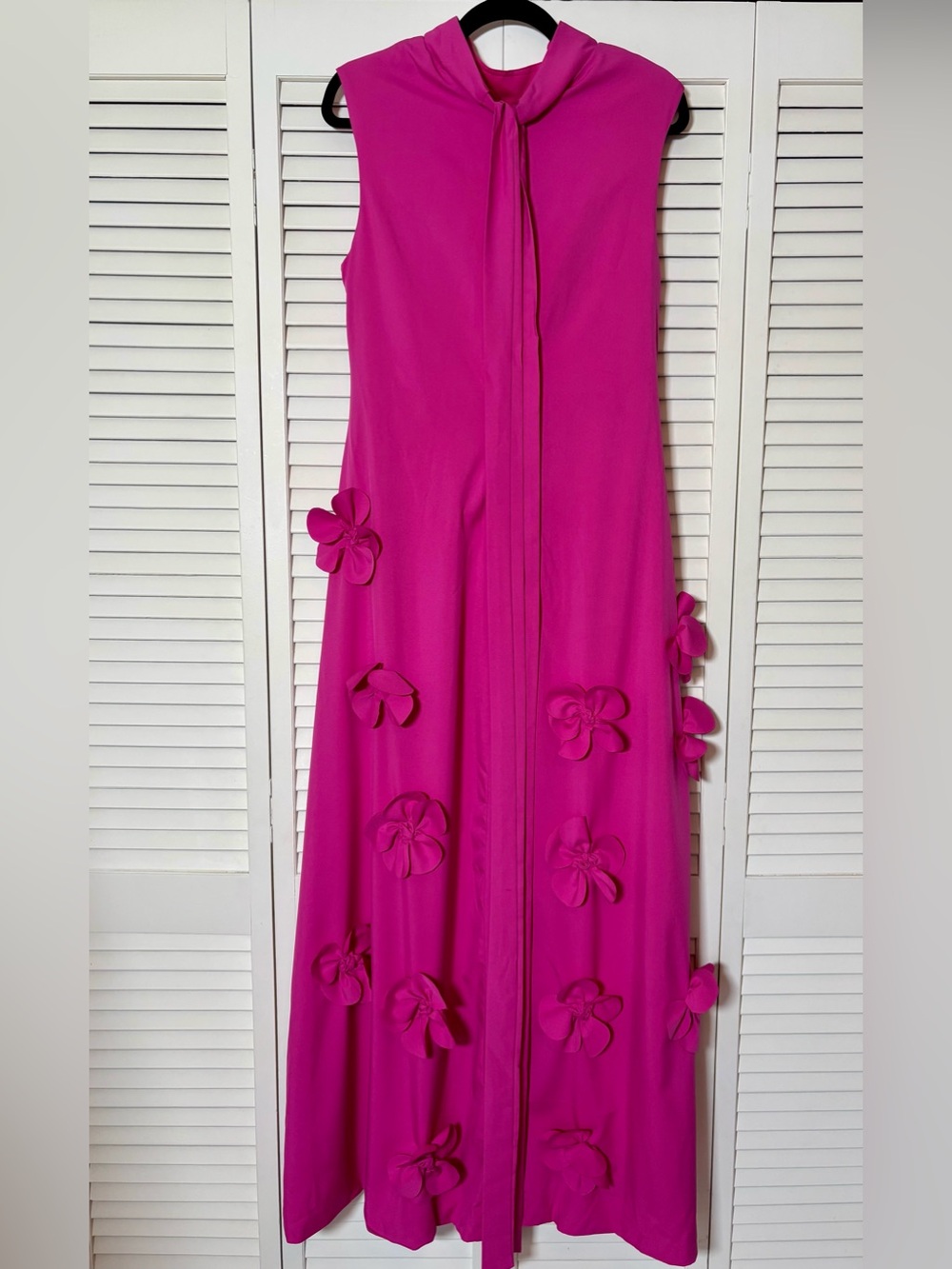 NWT Boutique Vibrant Raspberry Magenta Sleeveless 3D Floral Appliqués Maxi 8 - Picture 4 of 4